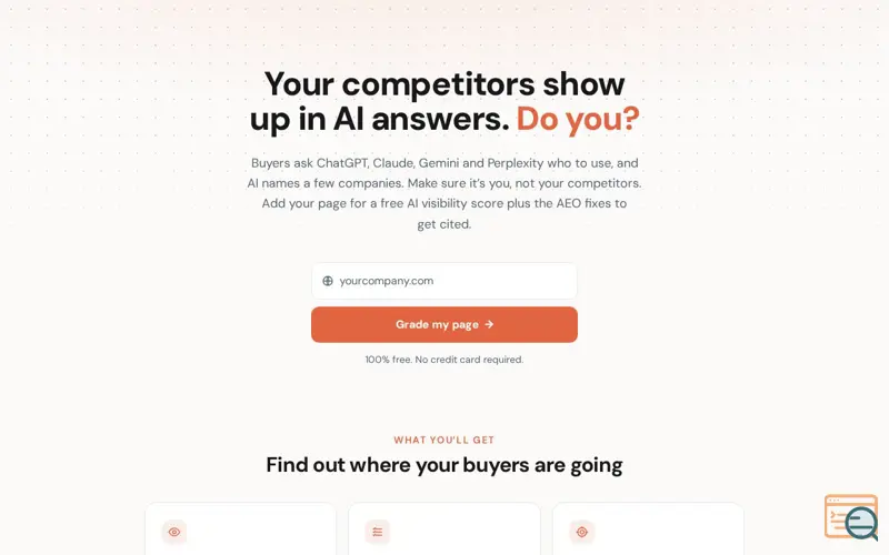 Screenshot of Free AEO Checker: Does AI recommend you?