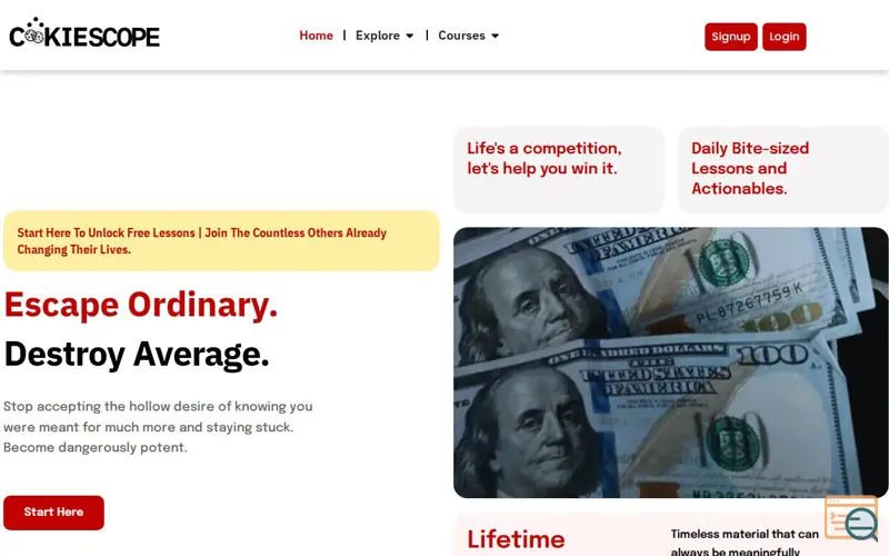Screenshot of Cookiescope, a launch using Tutor LMS