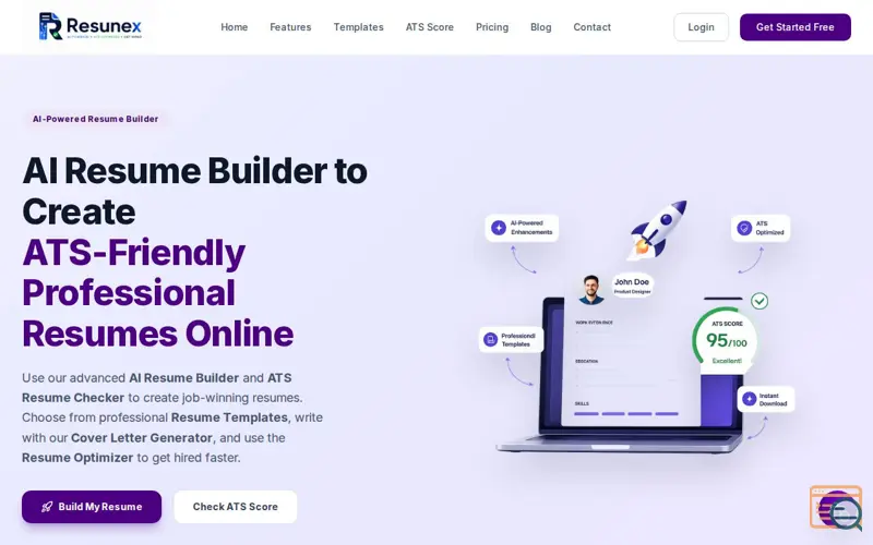 Screenshot of Free Resume Builder Online | Create Professional ATS Resume | Resunex