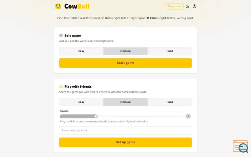 Screenshot of Cowbull, a launch using OpenRun