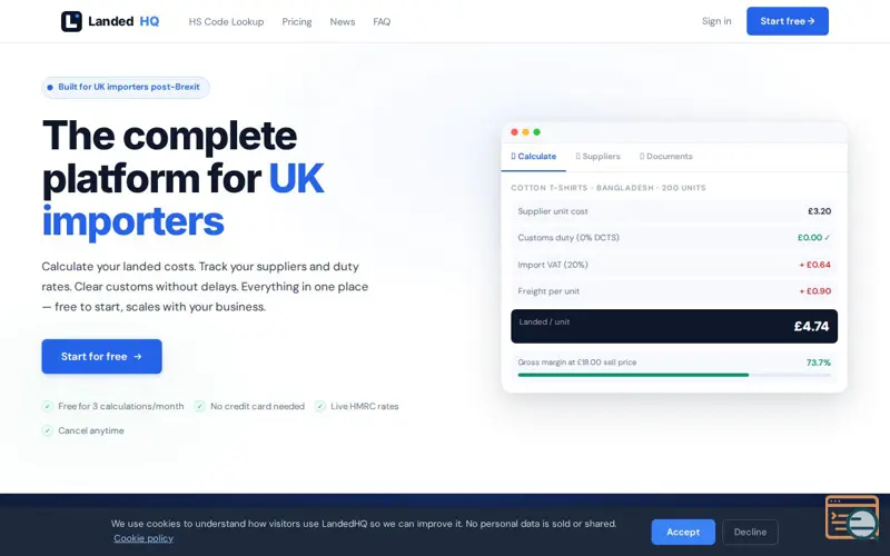 Screenshot of LandedHQ