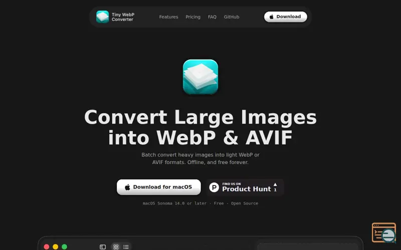 Screenshot of Tiny WebP Converter — Free, Offline Image Converter for Mac