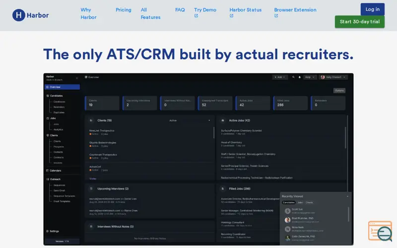 Screenshot of Harbor ATS/CRM