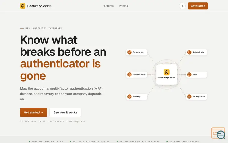 Screenshot of RecoveryCodes