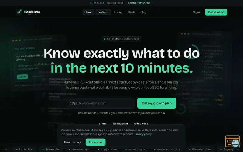 Screenshot of Dascenda - Turn SEO insights into action