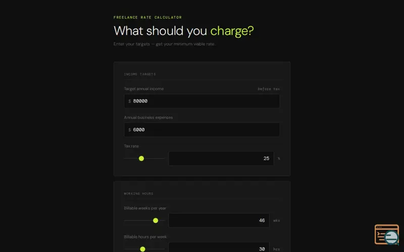 Screenshot of Freelance Rate Calculator