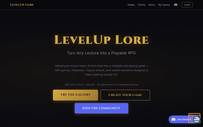 Screenshot of LevelUp Lore