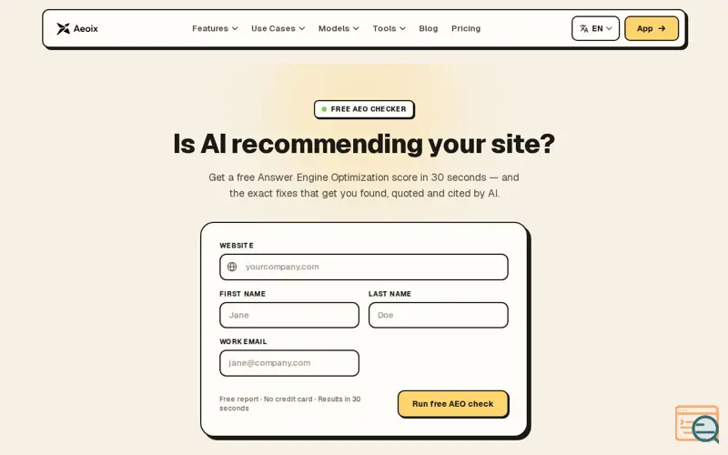 Screenshot of AEO Checker by Aeoix