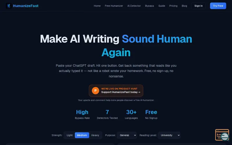 Screenshot of HumanizeFast