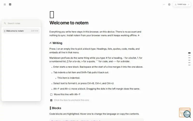 Screenshot of Notem
