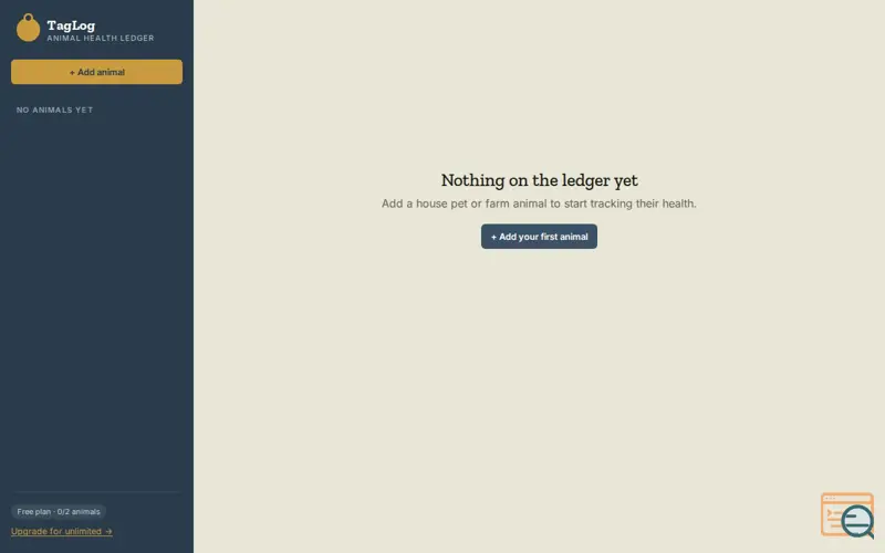 Screenshot of TagLog — Animal Health Ledger