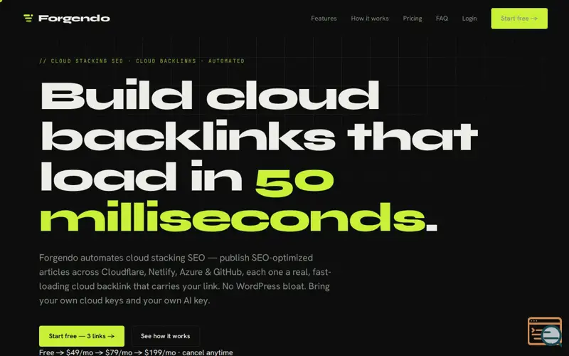 Screenshot of Forgendo, a launch using O2Switch DNS