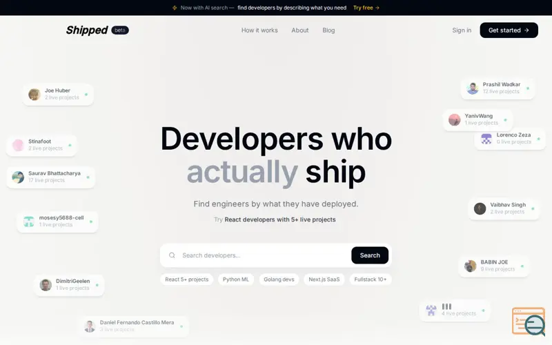 Screenshot of Shipped : Find developers who ship