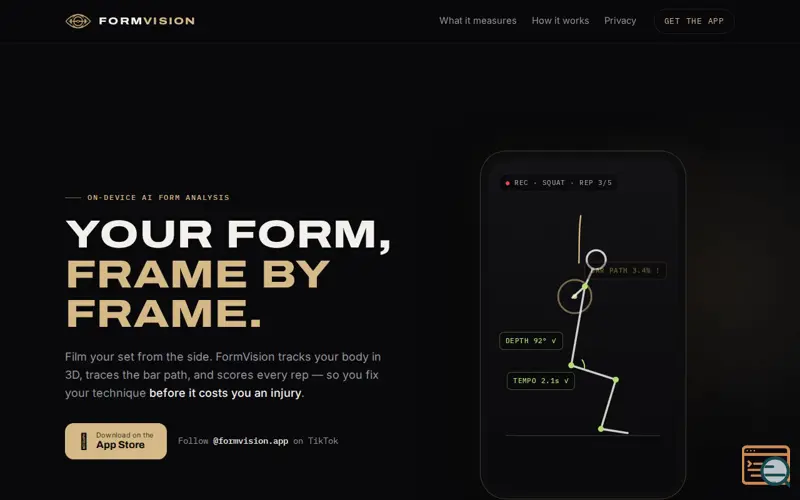 Screenshot of FormVision — AI form analysis for your lifts