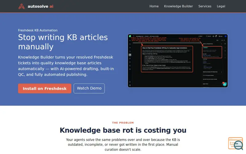 Screenshot of Knowledge Builder for Freshdesk