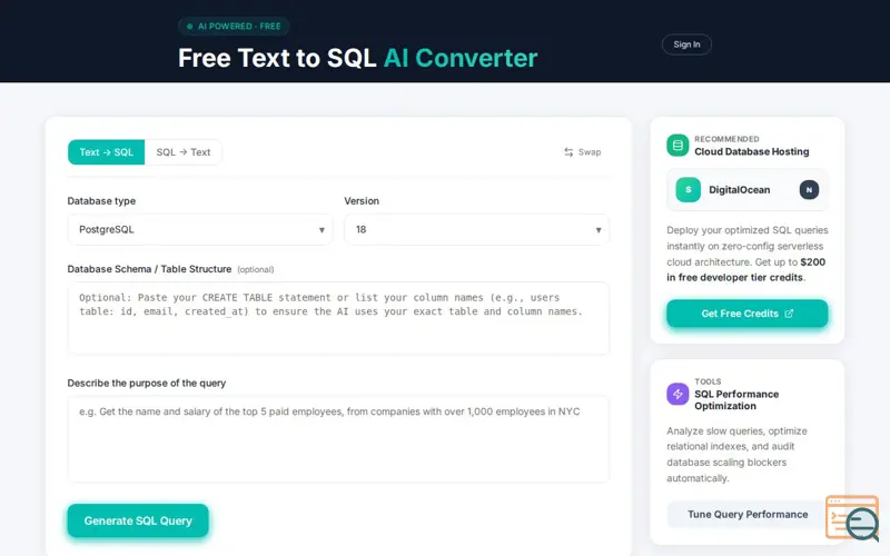 Screenshot of SQLGen