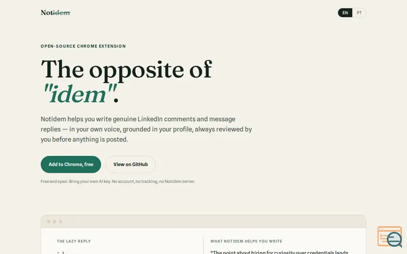 Screenshot of Notidem - the opposite of "idem