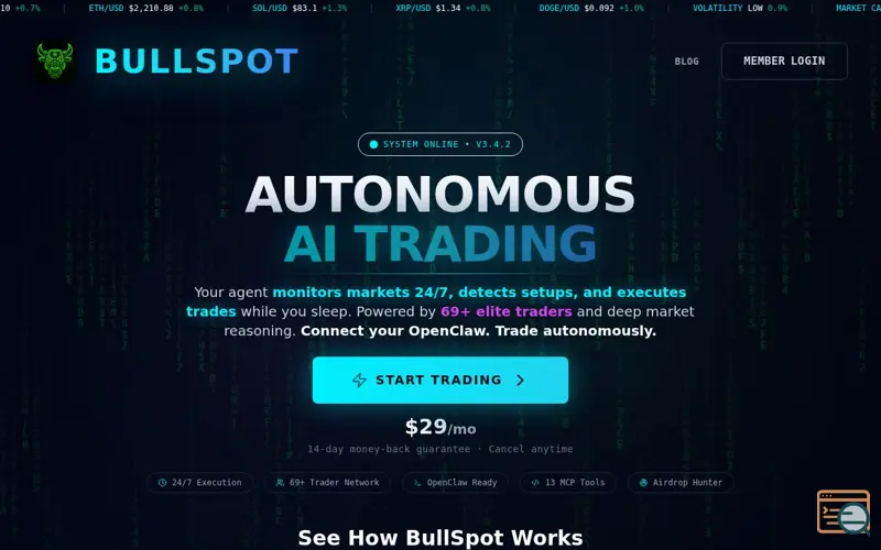 Screenshot of BullSpot, a launch using Alternative.me