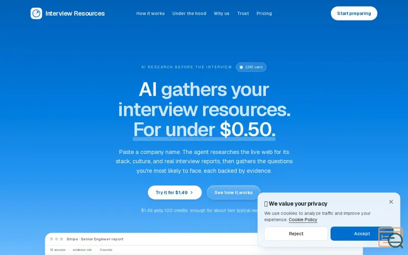 Screenshot of Interview Resources