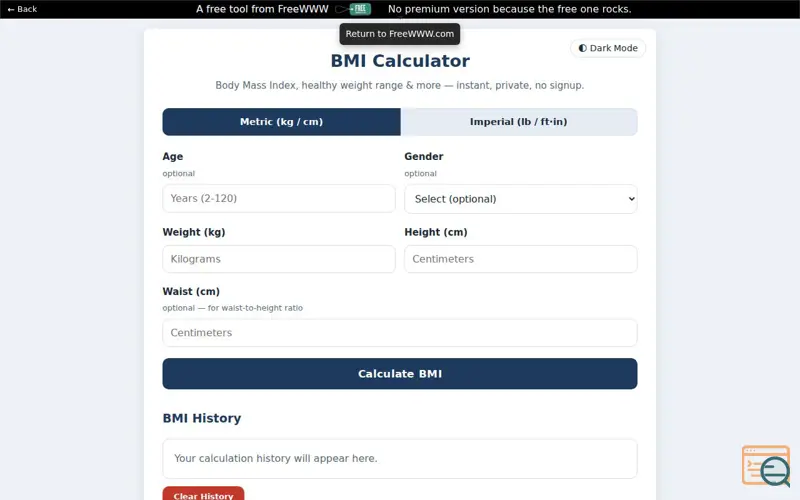 Screenshot of Body Mass Indicator