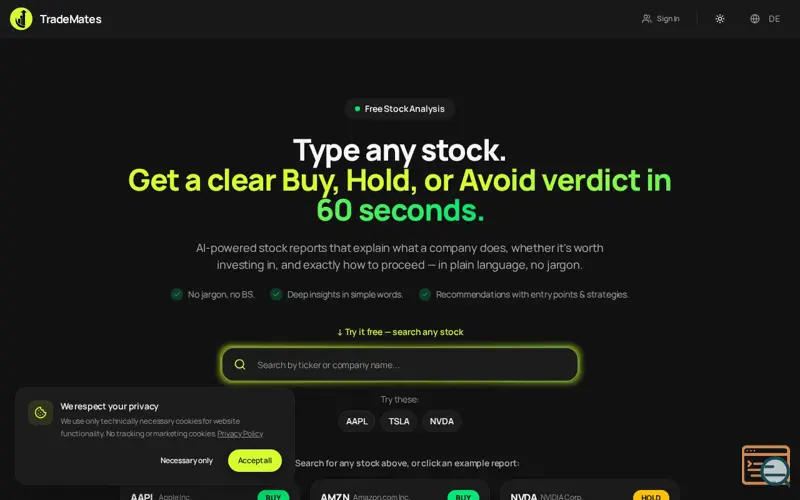 Screenshot of TradeMates