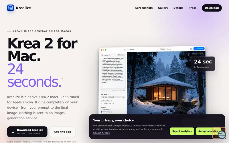 Screenshot of Krea 2 for Mac — Fast, Private Image Generator | Krealize