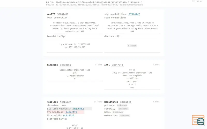 Screenshot of CreepJS Browser Fingerprinting