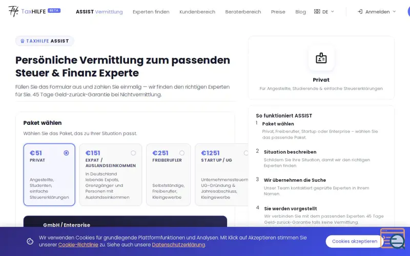 Screenshot of TaxHILFE ASSIST