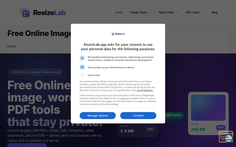 Screenshot of ResizeLab