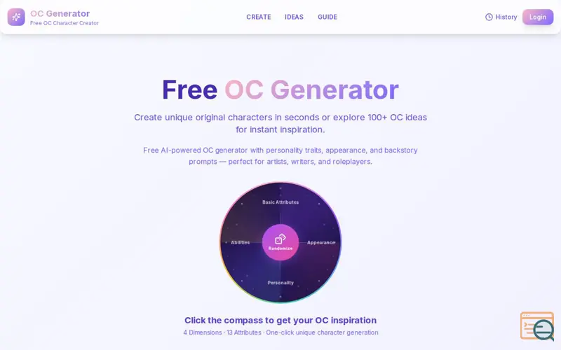 Screenshot of OC Compass — AI Character Generator
