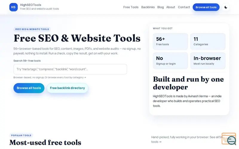 Screenshot of HighSEOTools