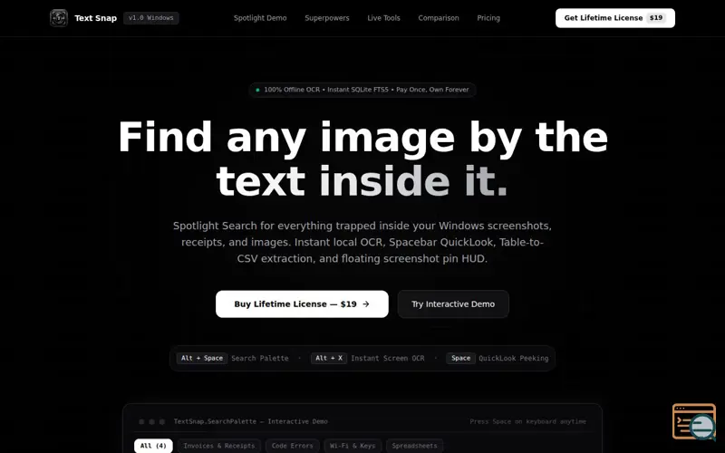 Screenshot of Text Snap Desktop