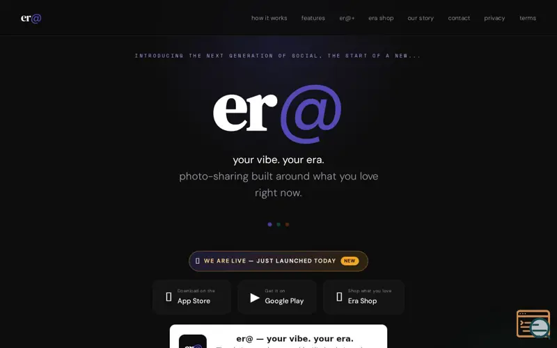 Screenshot of er@ — your vibe. your era.