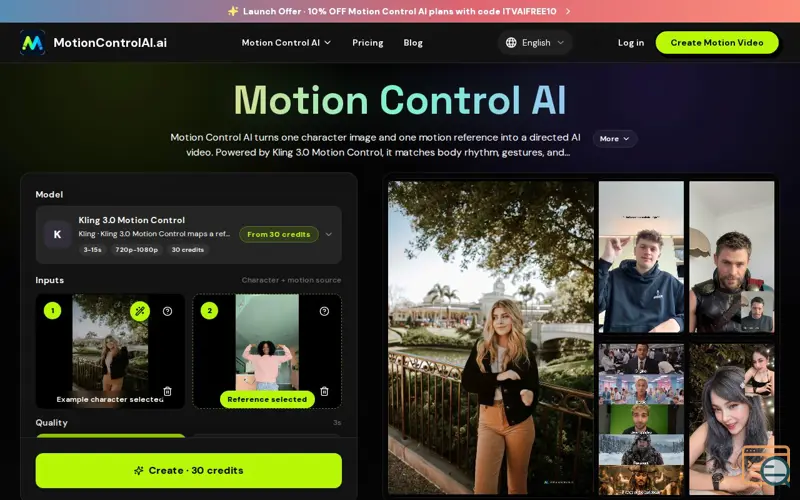 Screenshot of Motion Control AI