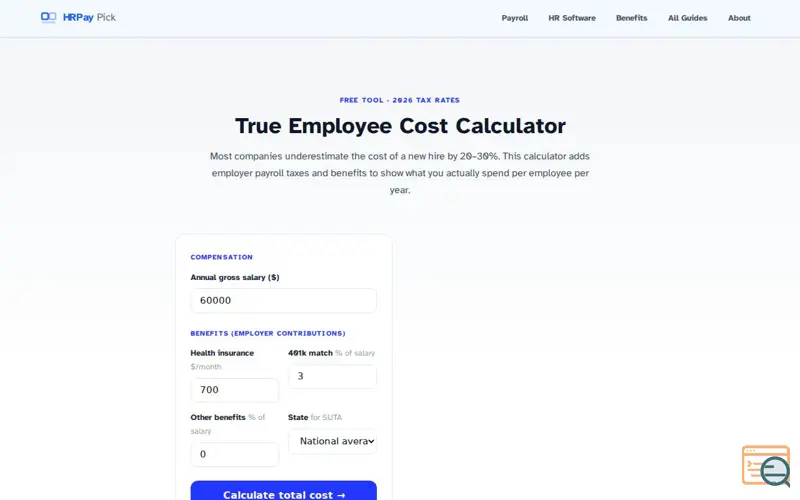 Screenshot of Employee Cost Calculator