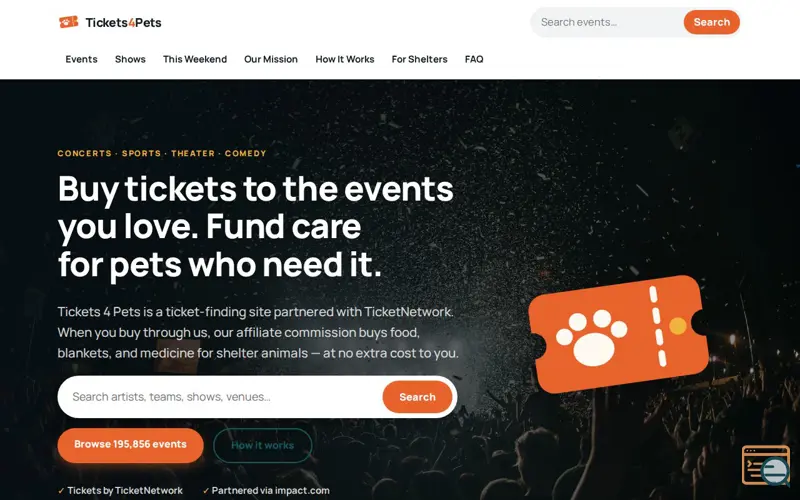 Screenshot of Tickets 4 Pets
