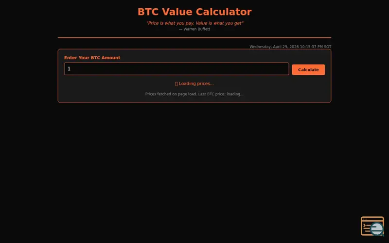 Screenshot of BTC Value Calculator