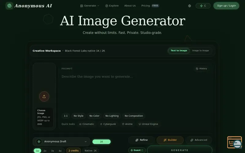 Screenshot of Anonymous AI