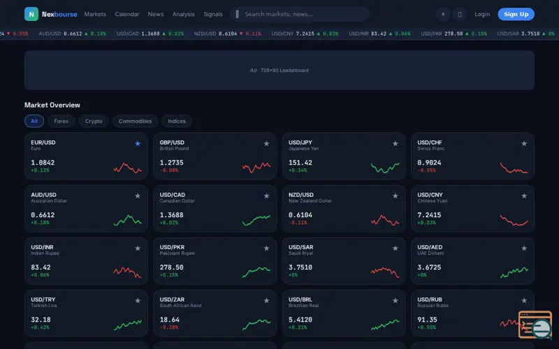Screenshot of Nexbourse — Live Financial Markets