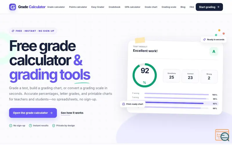 Screenshot of Free Grade Calculator — Easy Grader & Grade Chart