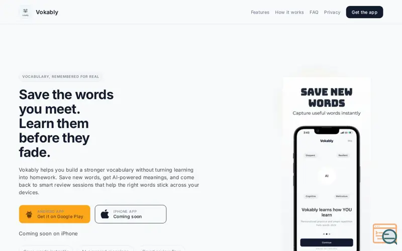 Screenshot of Vokably