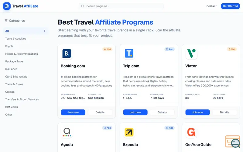 Screenshot of Travel Affiliate