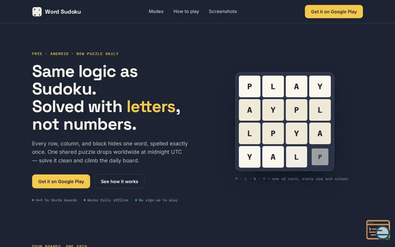 Screenshot of Word Sudoku — A word twist on Sudoku