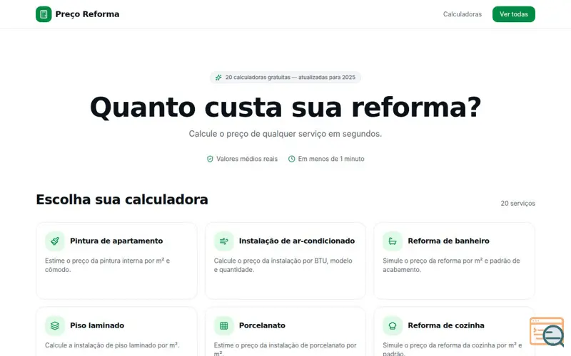 Screenshot of Preço Reforma  Calculadoras para Reforma