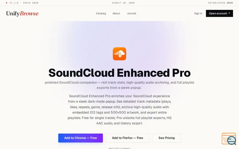 Screenshot of SoundCloud Enhanced Pro · UnifyBrowse