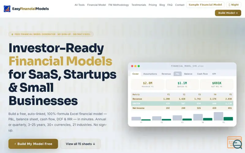 Screenshot of EasyFinancialModels.com