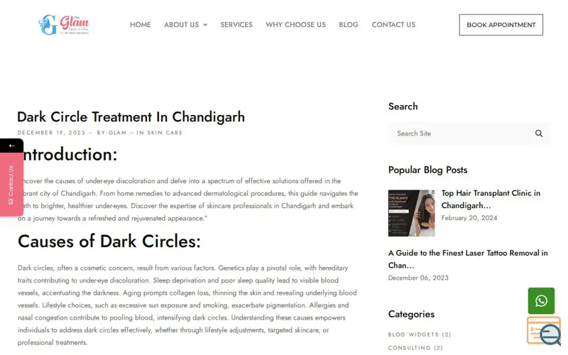 Screenshot of Dark Circle Treatment in Chandigarh, a launch using Flickity