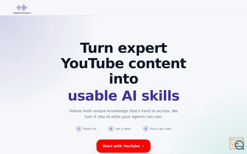 Screenshot of YouTube -> AI Skillsets, a launch using Uppy