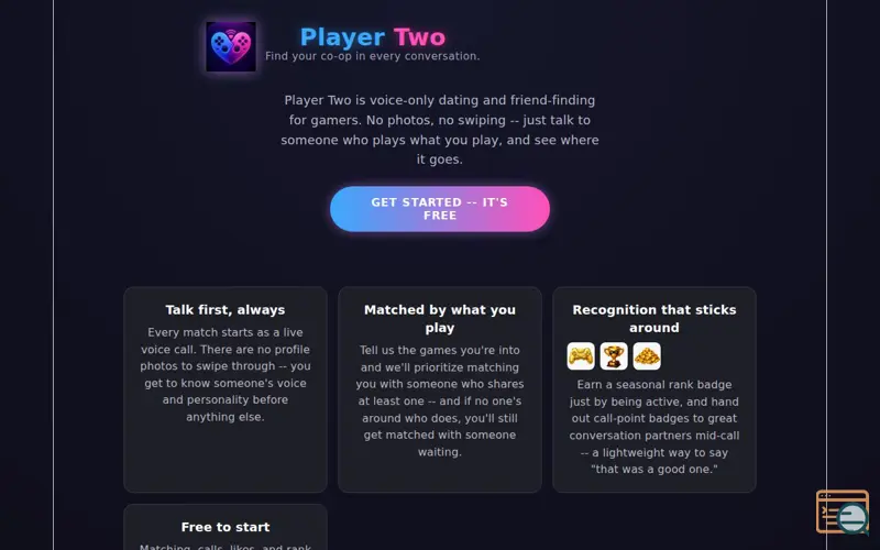 Screenshot of PlayerTwo Voice only companion app
