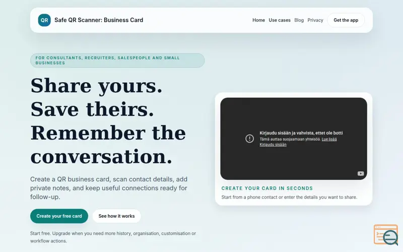 Screenshot of Virtual Business Card & Safe QR Scanner
